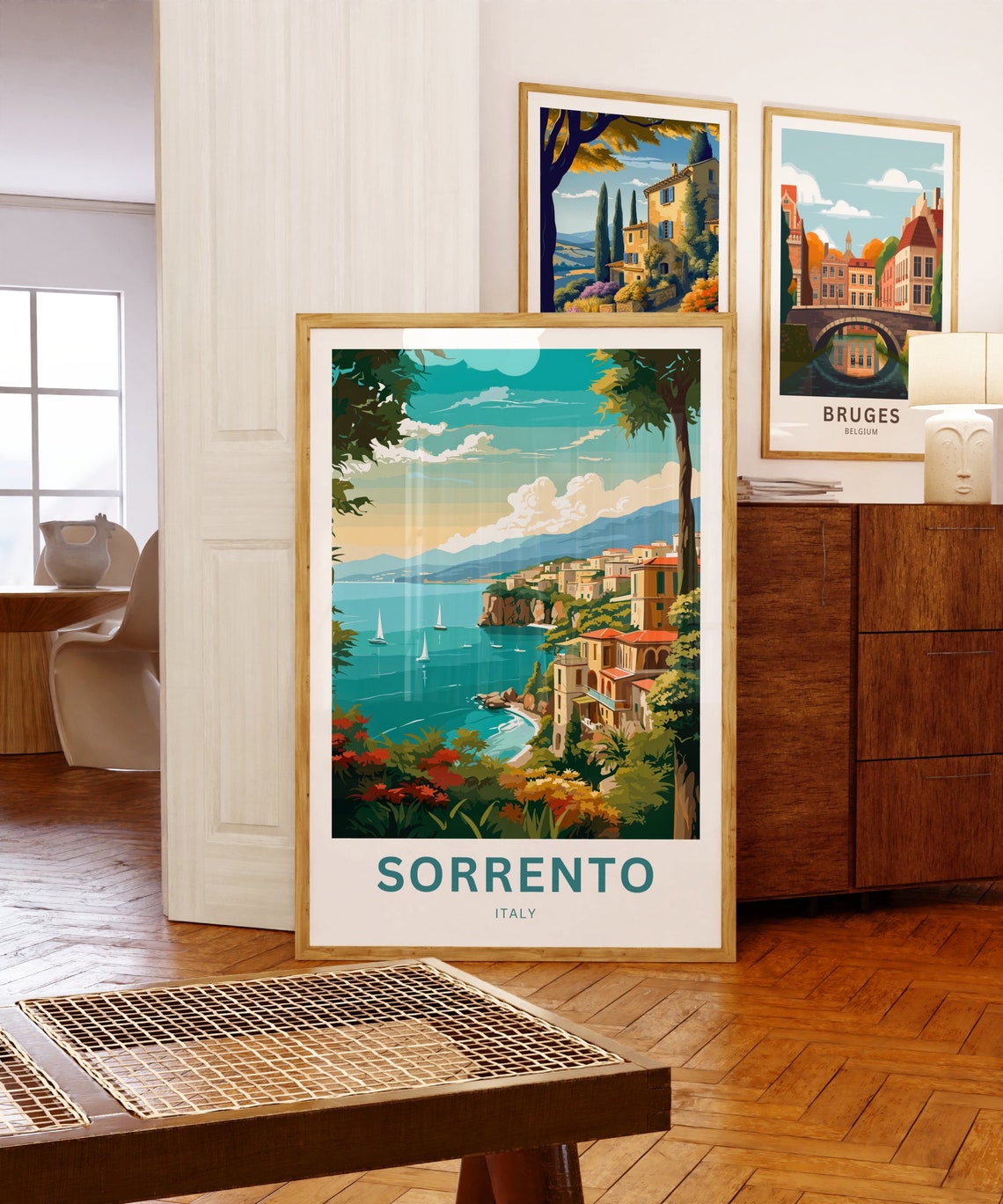 Sorrento Italy Cliffside Town Sailboats Custom Text Art Poster - Image 5
