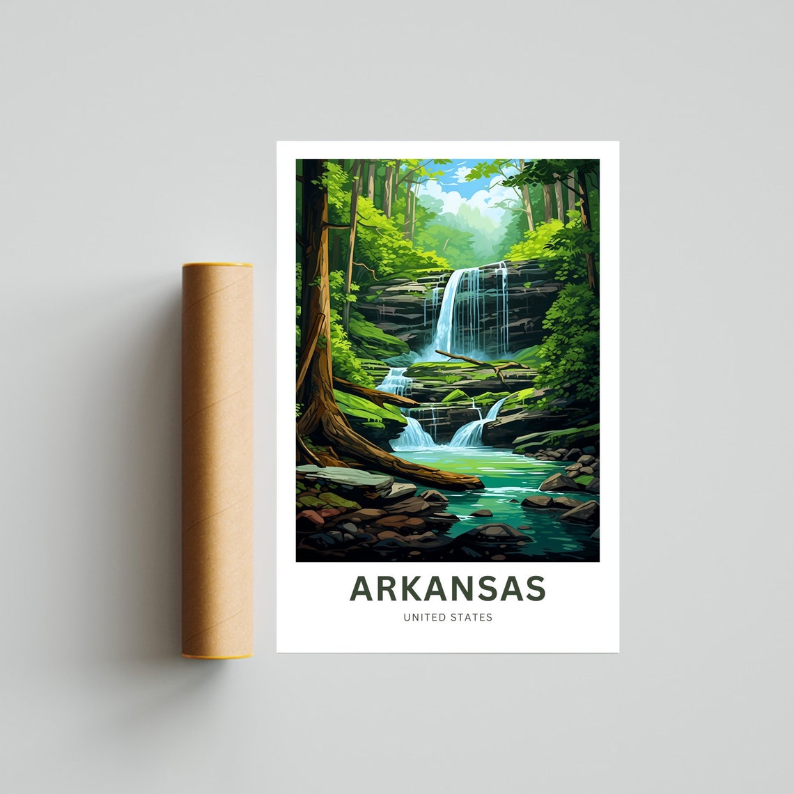 Arkansas Forest Waterfall Fallen Log Stream Nature Travel Poster - Image 3