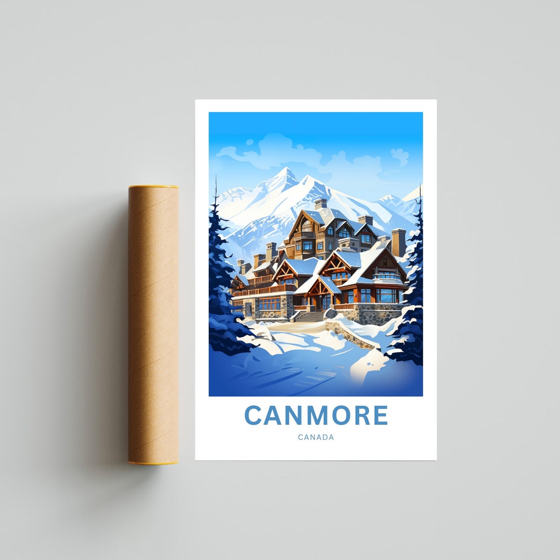 Canmore Canada Snowy Mountain Lodge Alpine Winter Personalized Poster - Image 4