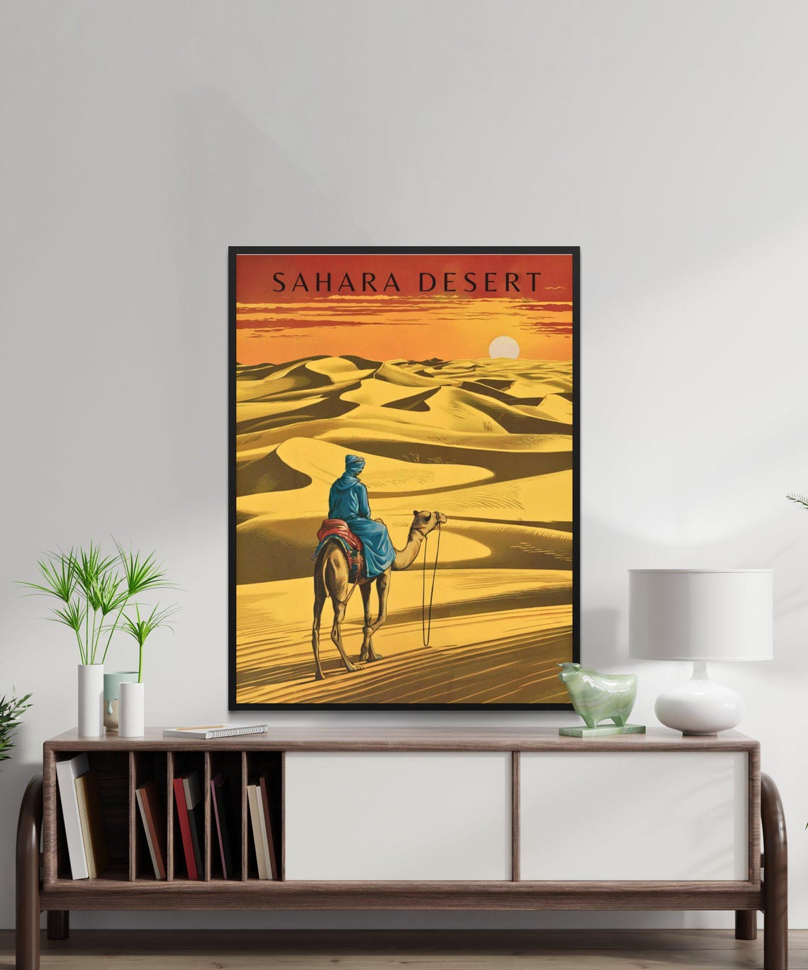 Sahara Desert Camel Rider Golden Dunes Vintage Travel Poster - Image 2