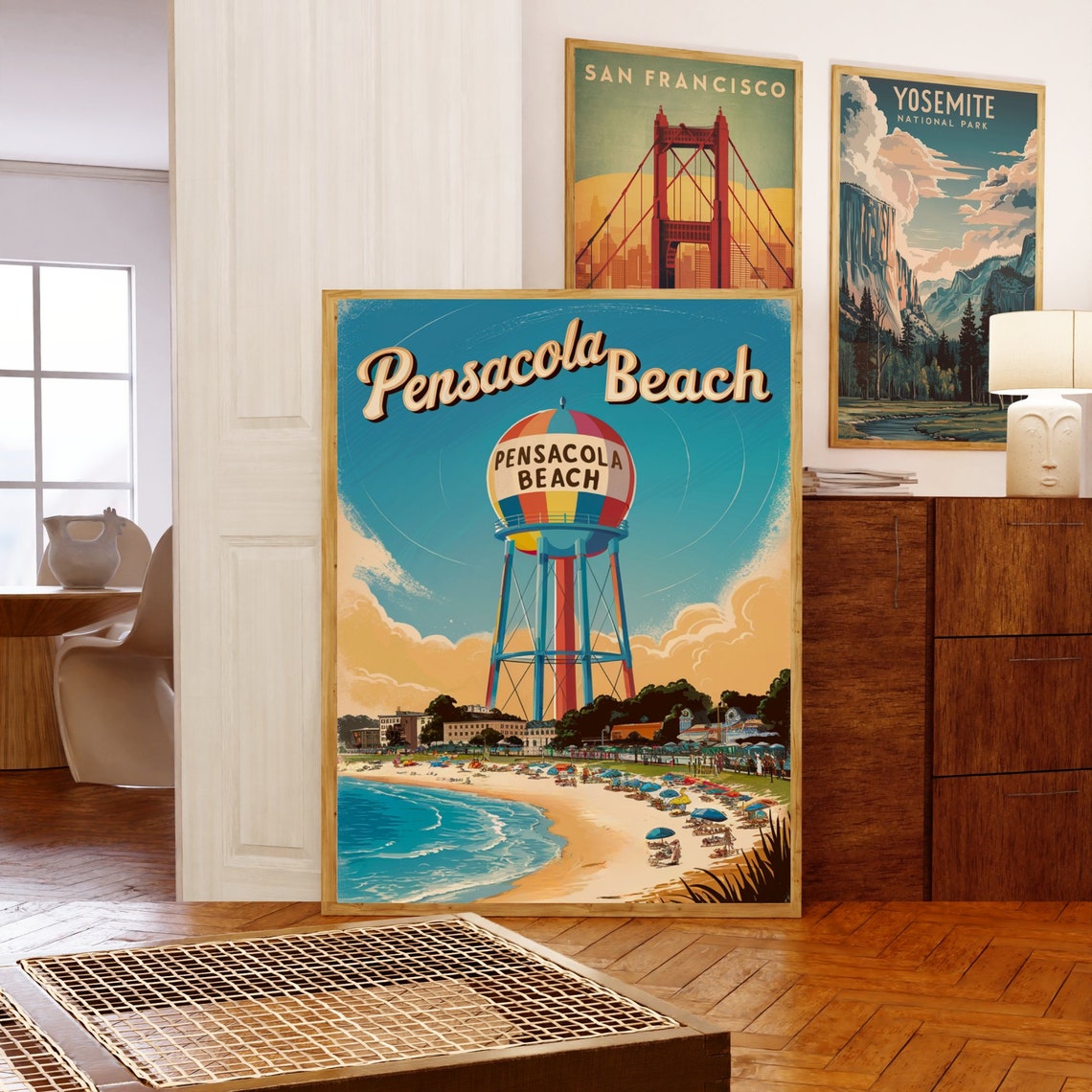 Pensacola Beach Florida Vintage Water Tower Sunset Scene Poster - Image 5