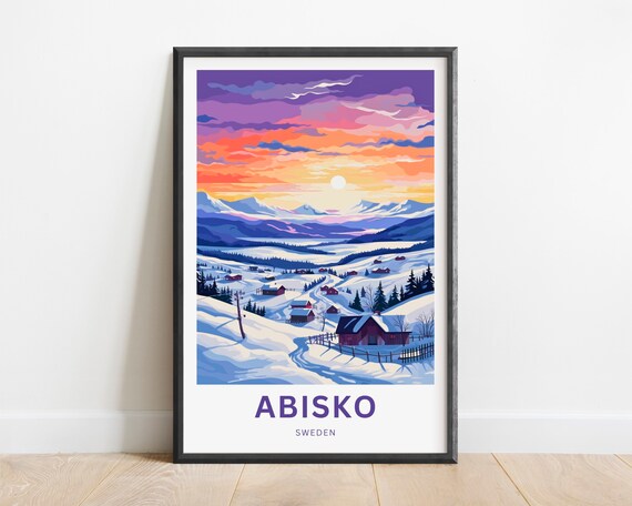Abisko Sweden Winter Sunset Over Snowy Village Valleys Poster