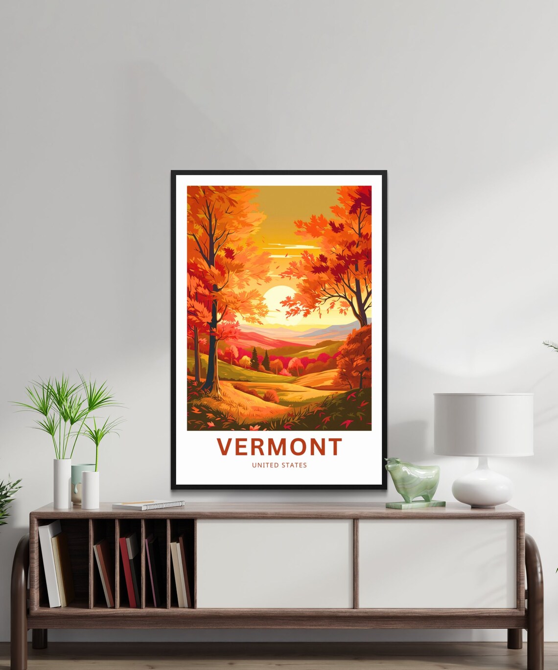 Vermont United States Fall Foliage Sunset Hills Travel Poster - Image 2