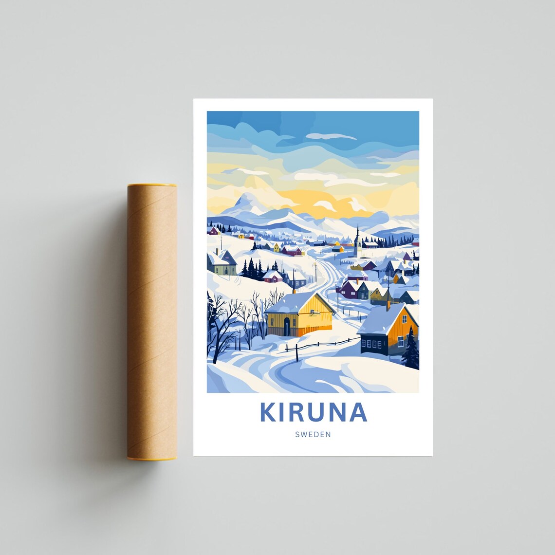 Kiruna Sweden Snowy Mountain Town Panorama Winter Travel Poster - Image 4