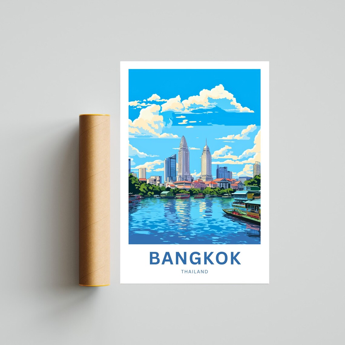 Bangkok Thailand River Skyline Boats Personalized Travel Poster - Image 4