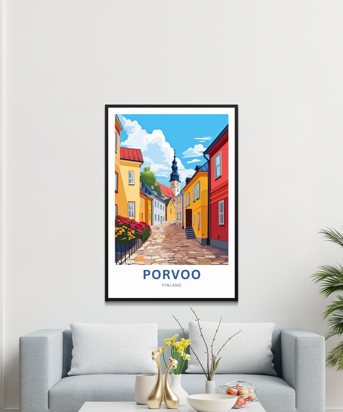 Porvoo Old Town Colorful Houses Cobblestone Street Finland Poster - Image 3