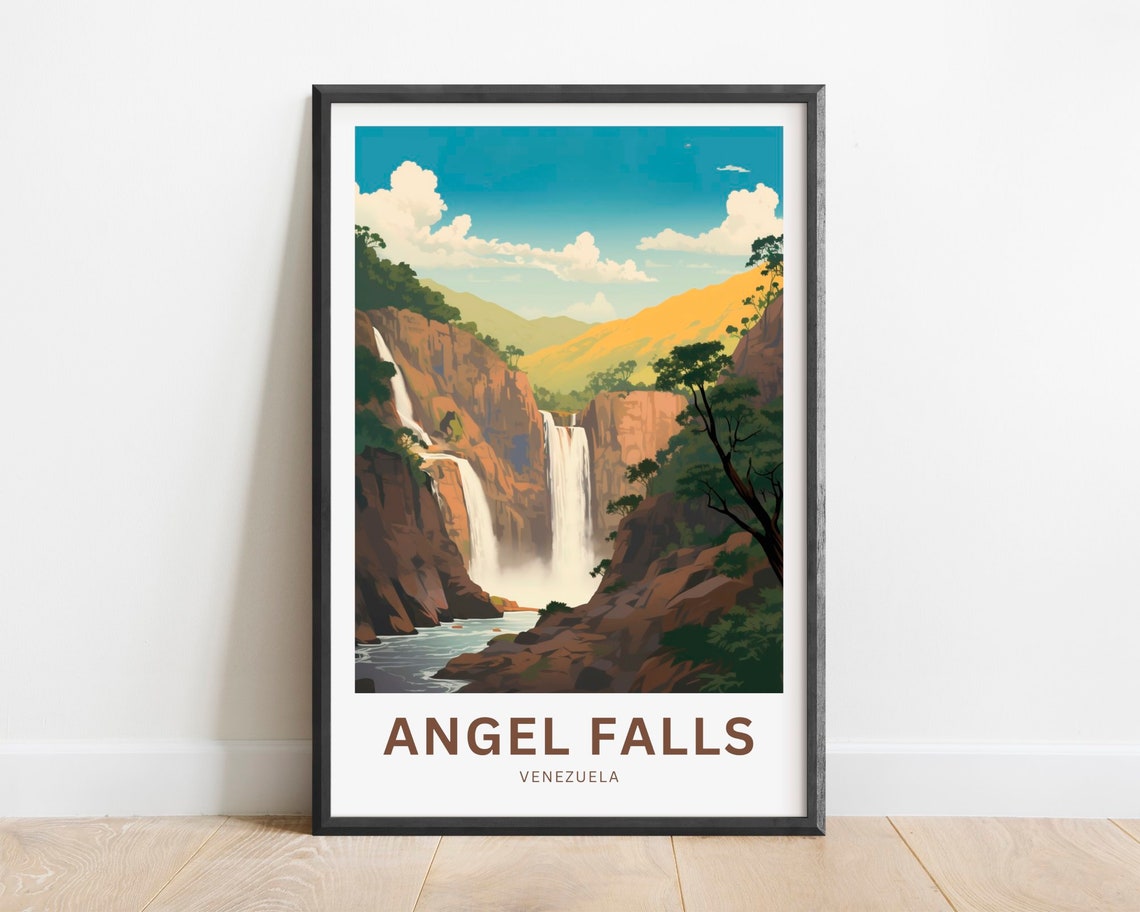 Angel Falls Venezuela Towering Canyon Waterfall Travel Poster