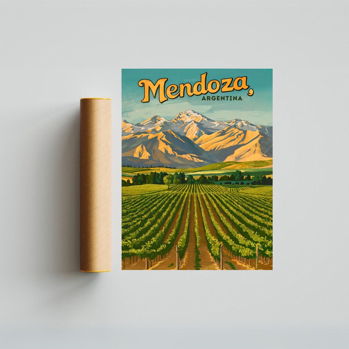 Mendoza Argentina Vineyard Andes Mountain Vintage Travel Poster - Image 3