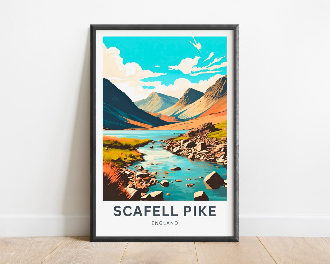 Personalized Scafell Pike Mountain Lake Custom Vintage Travel Poster - Image 2