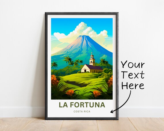 La Fortuna Volcano Costa Rica Personalized Custom Travel Art Poster