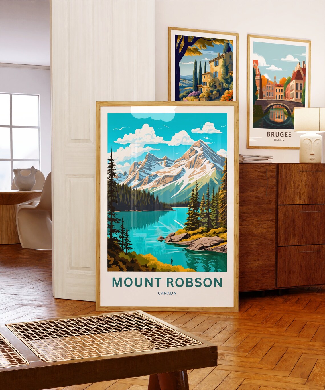Mount Robson Canada Turquoise Lake Pine Forest Scenic Travel Poster - Image 3