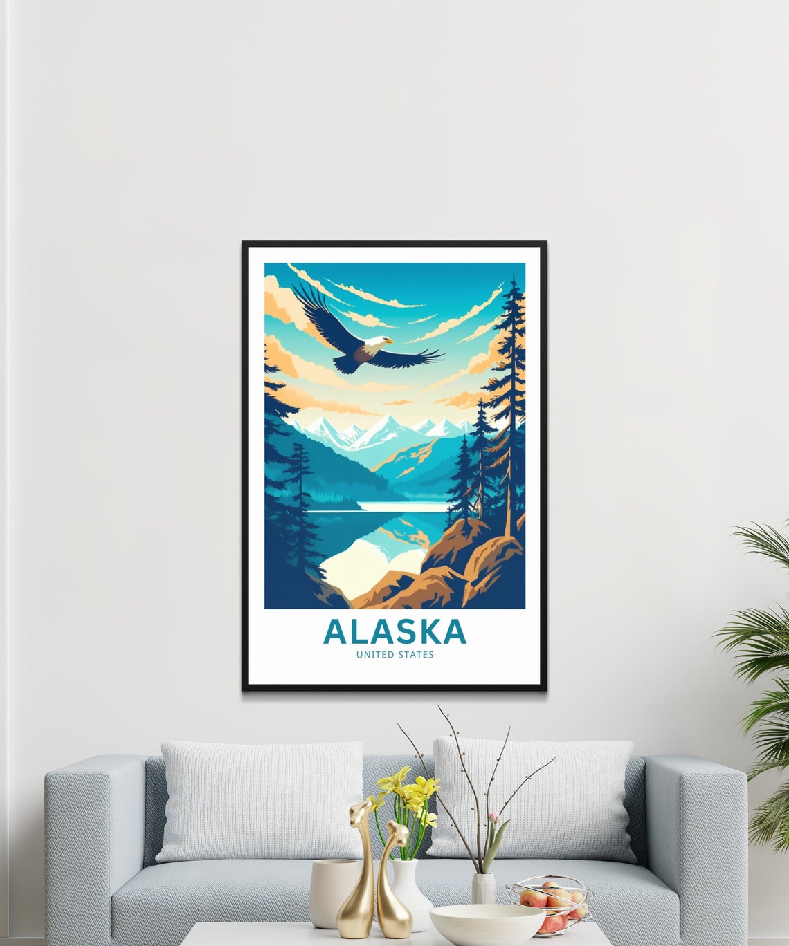 Personalized Alaska Bald Eagle Mountain Lake Wildlife Travel Poster - Image 3