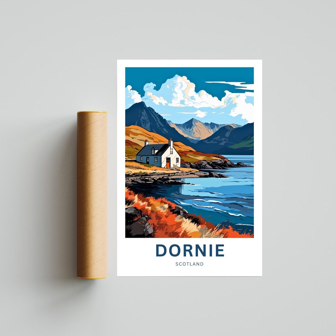 Dornie Scotland Rocky Point Cottage Autumn Bracken Sea Poster - Image 4