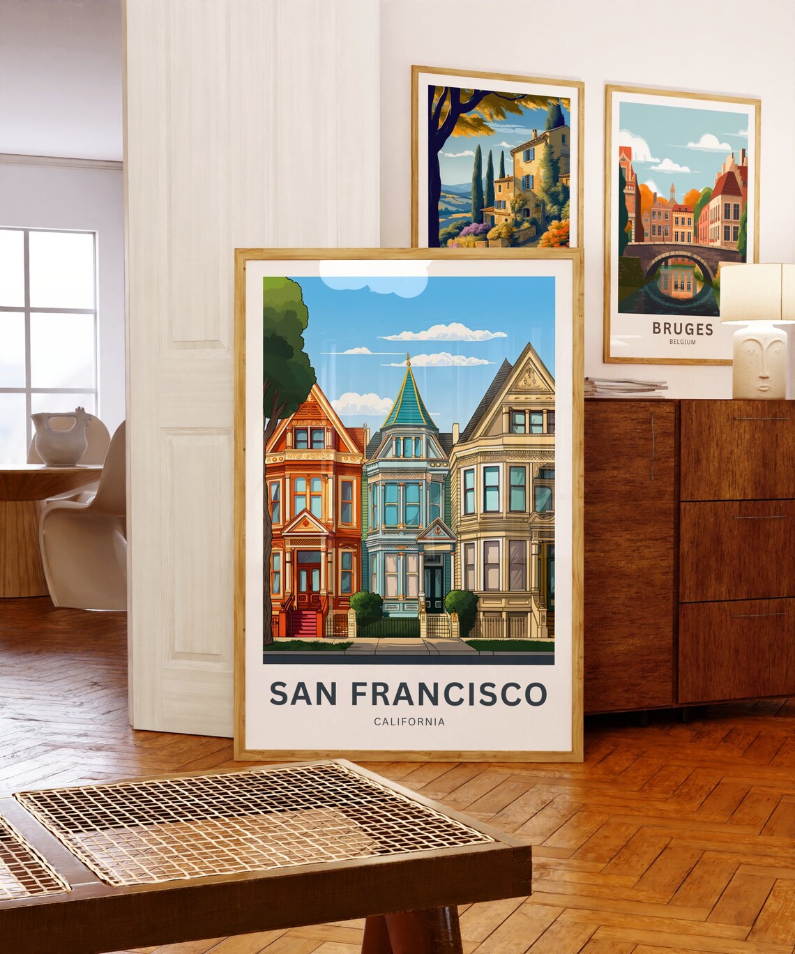 San Francisco Trio of Victorian Homes Turret Vintage Travel Poster - Image 5