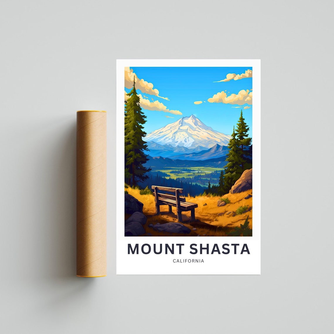 Personalized Mount Shasta California Overlook Bench Custom Poster - Image 4