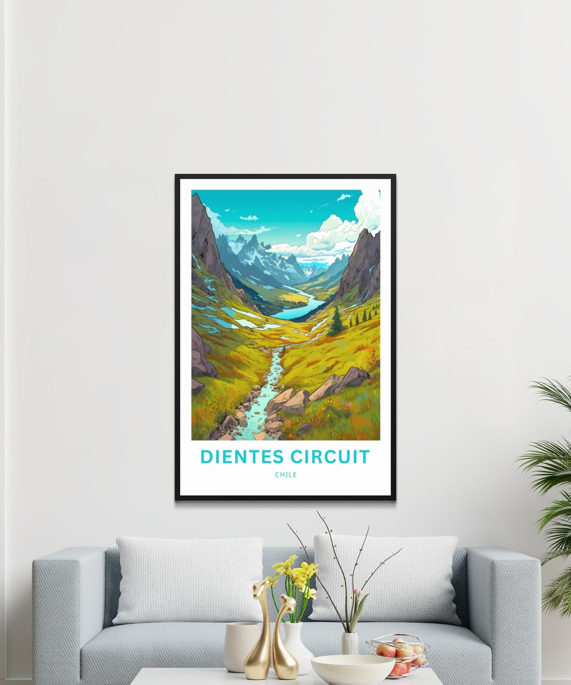 Dientes Circuit Chile Golden Valley Stream Alpine Peaks View Poster - Image 3