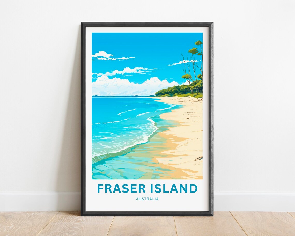 Fraser Island Australia Beach Travel Poster Turquoise Waves Art