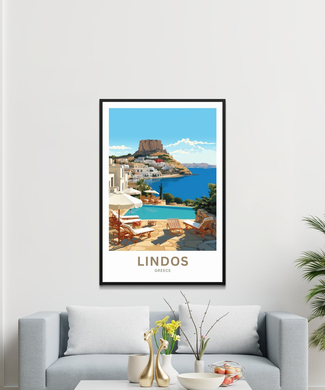 Personalized Lindos Greece Poolside Resort Custom Travel Poster - Image 3