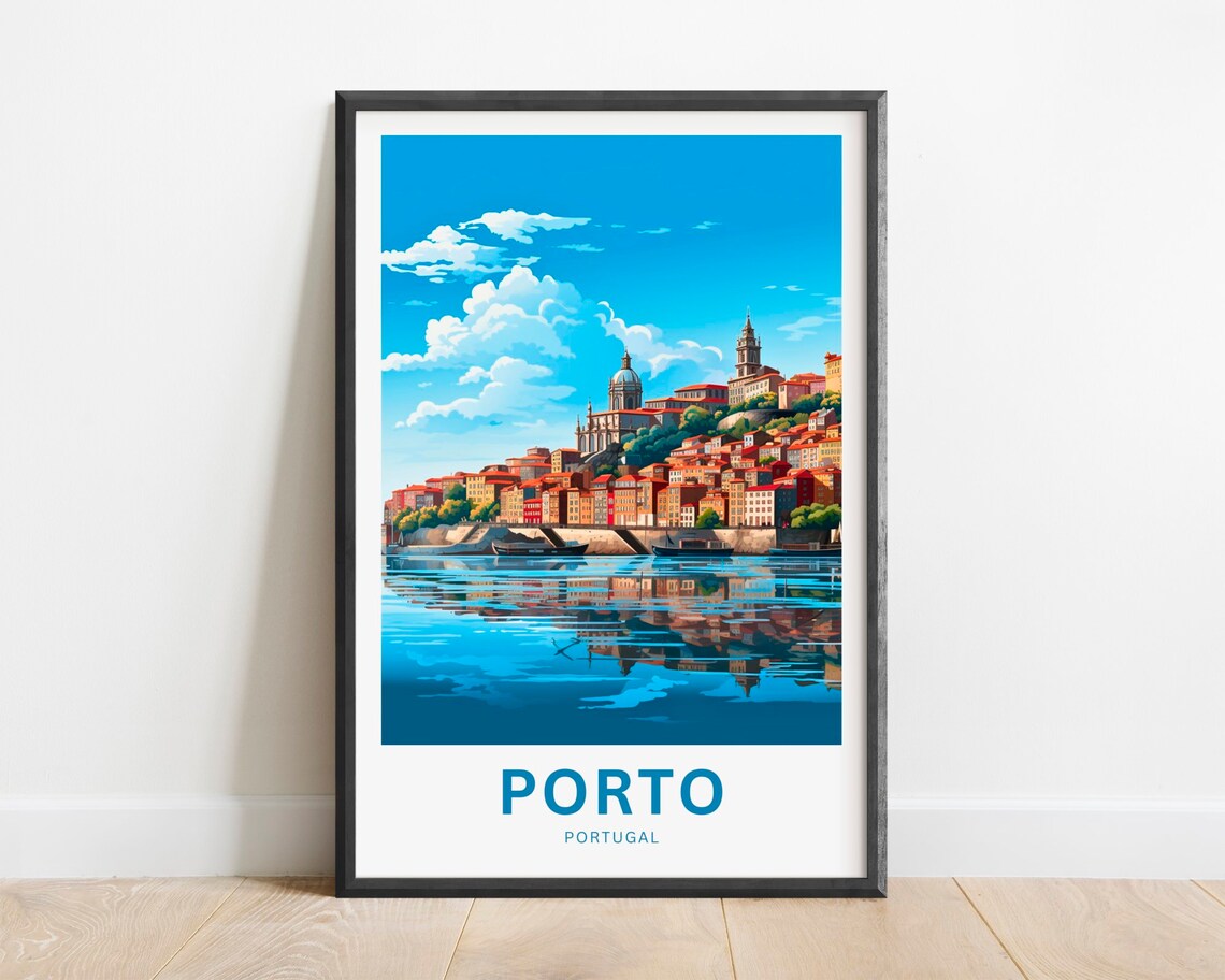 Porto Portugal Waterfront Skyline Reflections River Travel Poster