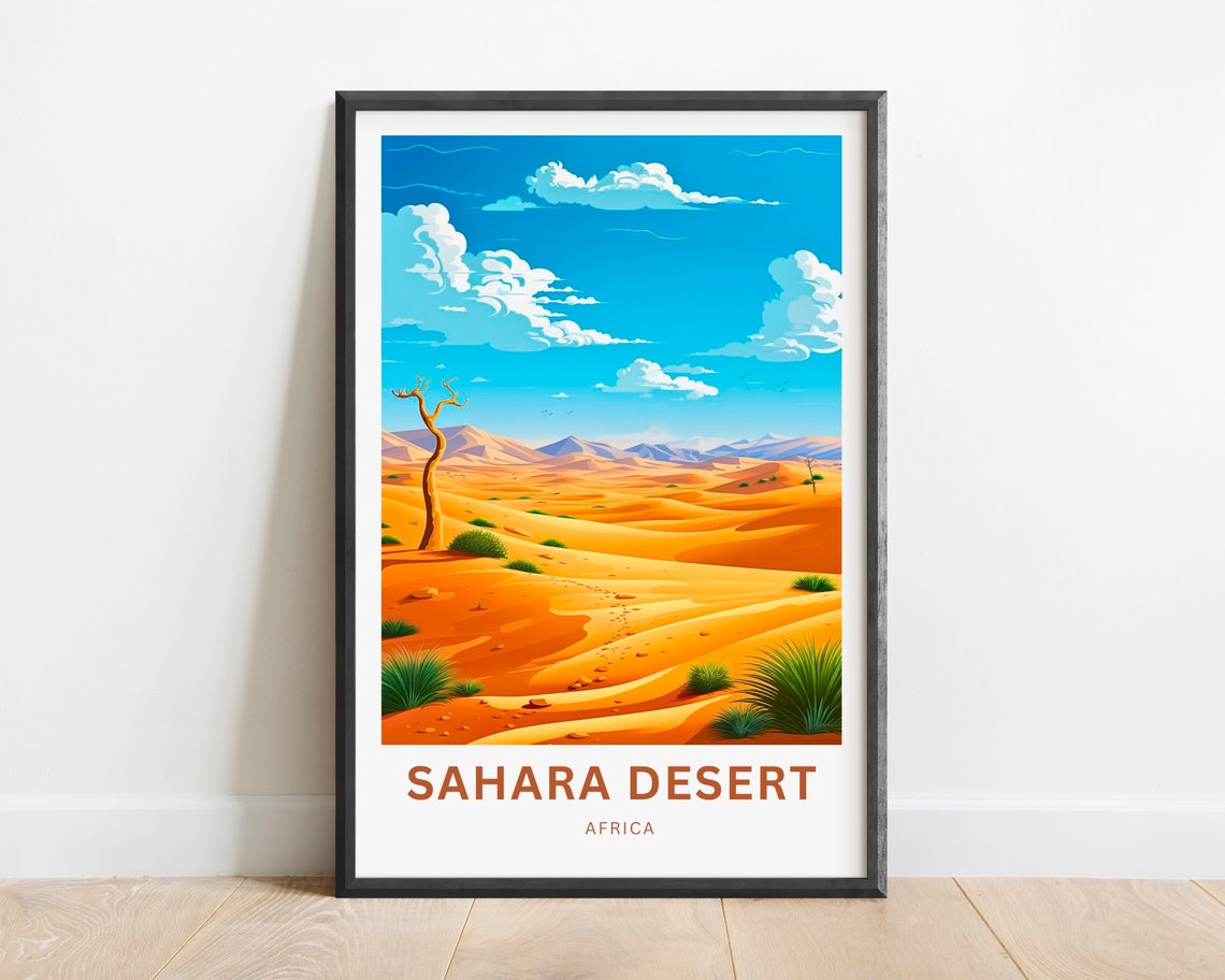Sahara Desert Africa Endless Dunes Dead Tree Footpath Travel Poster