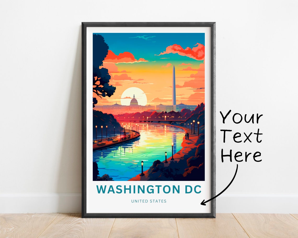 Washington DC Monument Sunset Riverwalk Personalized Travel Poster