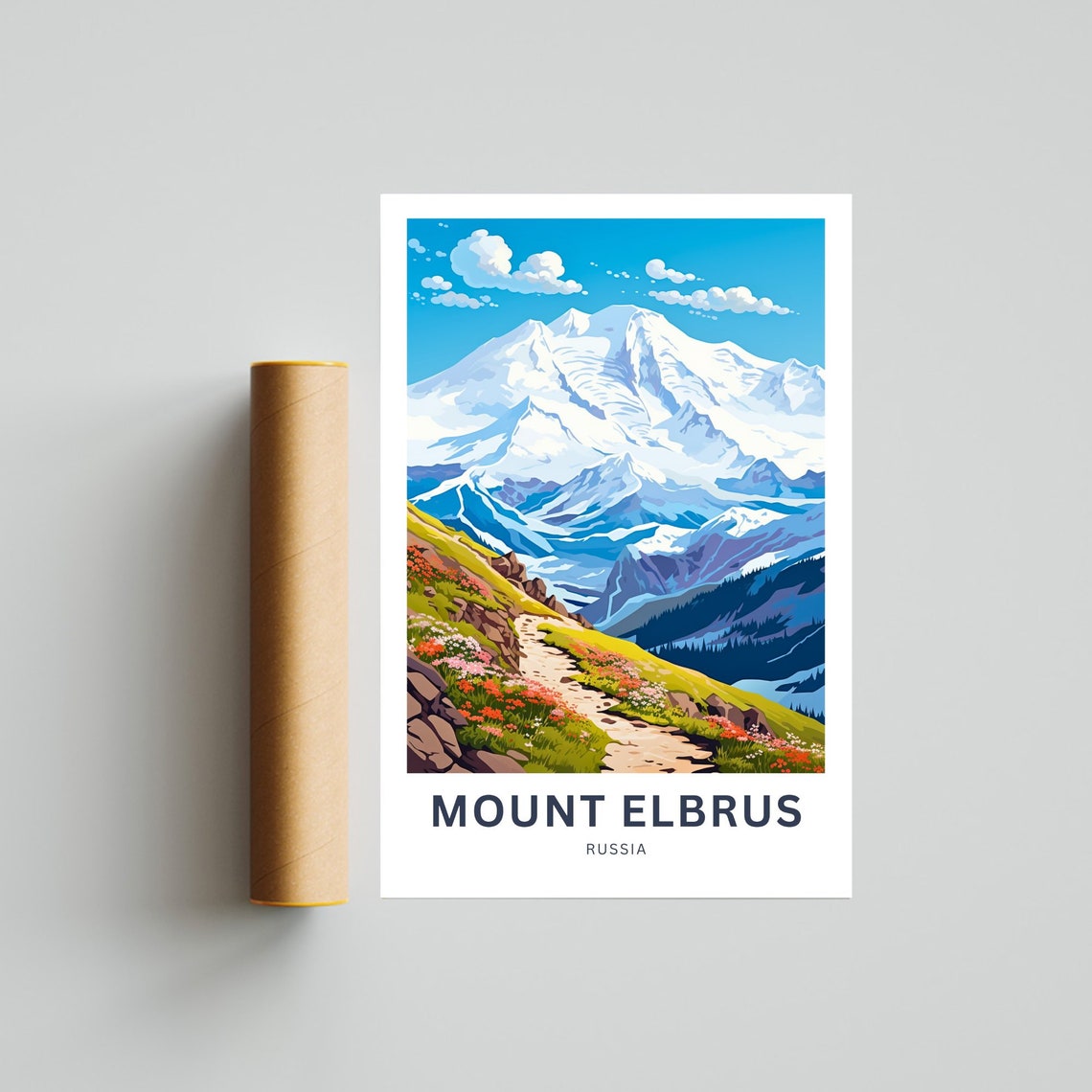 Mount Elbrus Russia Alpine Meadow Trail Custom Travel Poster - Image 4