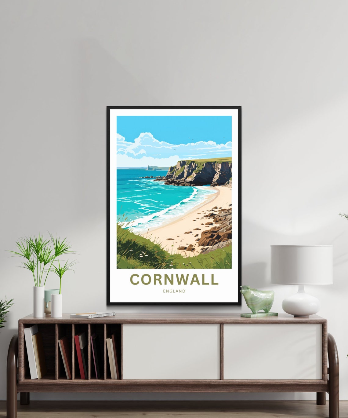 Cornwall England Turquoise Beach and Rugged Sea Cliffs Poster - Image 2