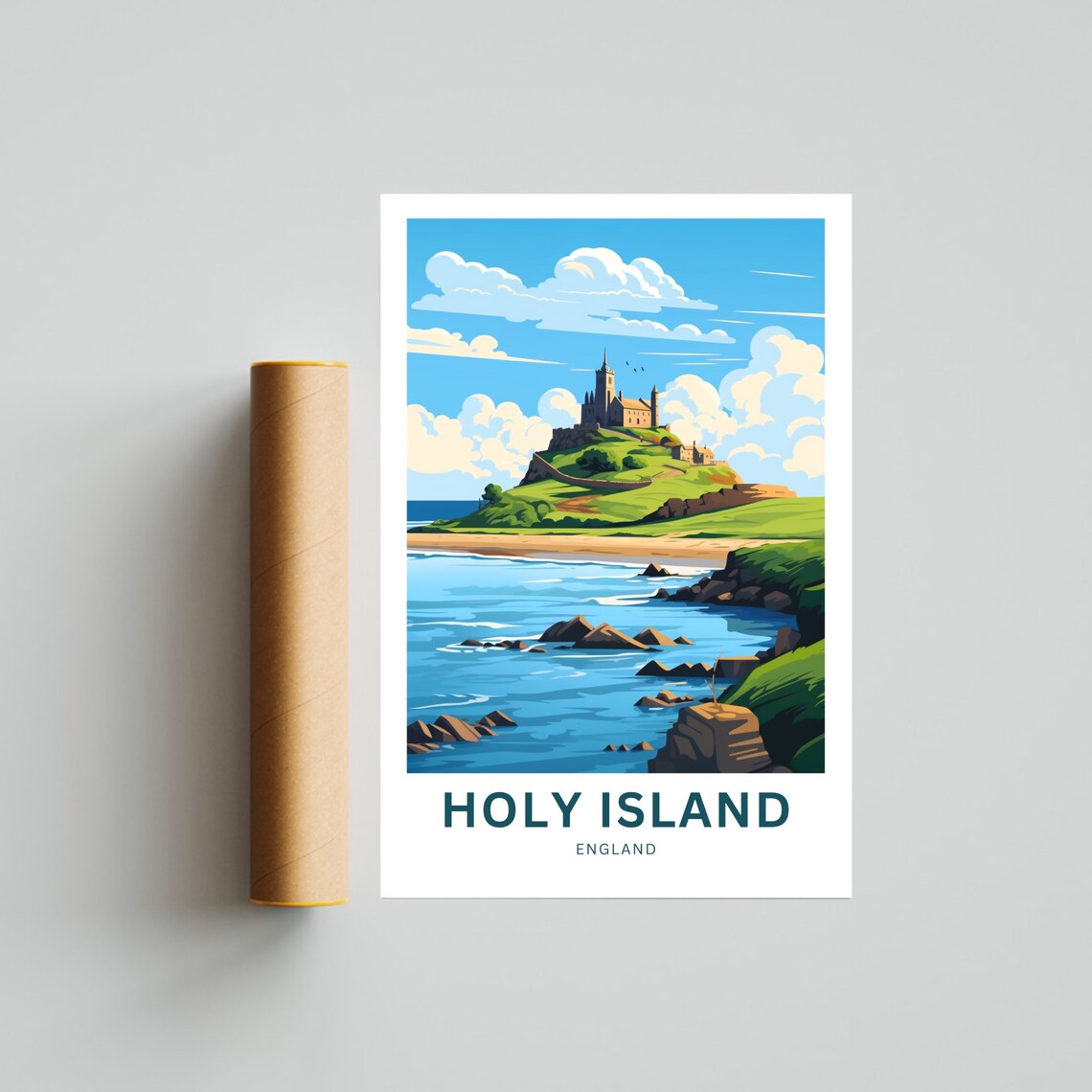 Holy Island England Castle Hill Rocky Shore Blue Sea Art Poster - Image 4