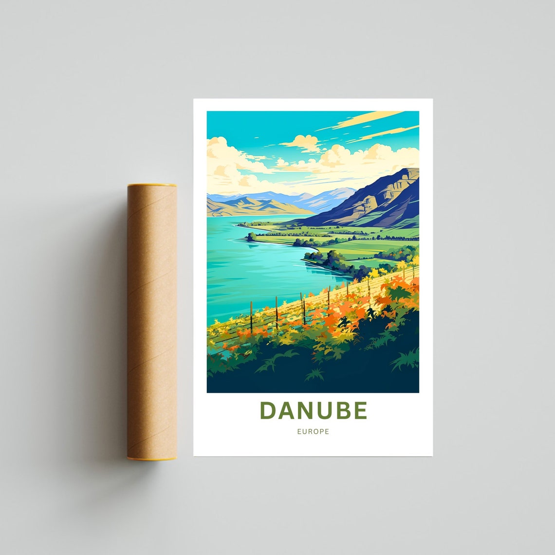Danube Europe Autumn Vineyard River Valley Custom Text Poster - Image 4