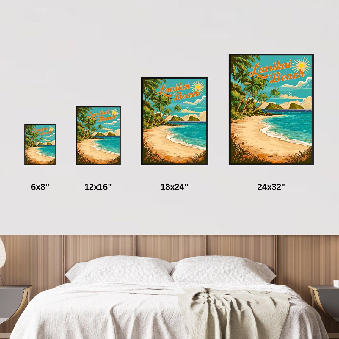 Lanikai Beach Oahu Palms Sunshine Tropical Vintage Travel Poster - Image 4