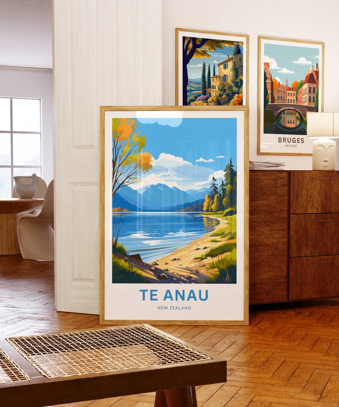 Te Anau New Zealand Alpine Lake Mountains Autumn Scene Poster - Image 5