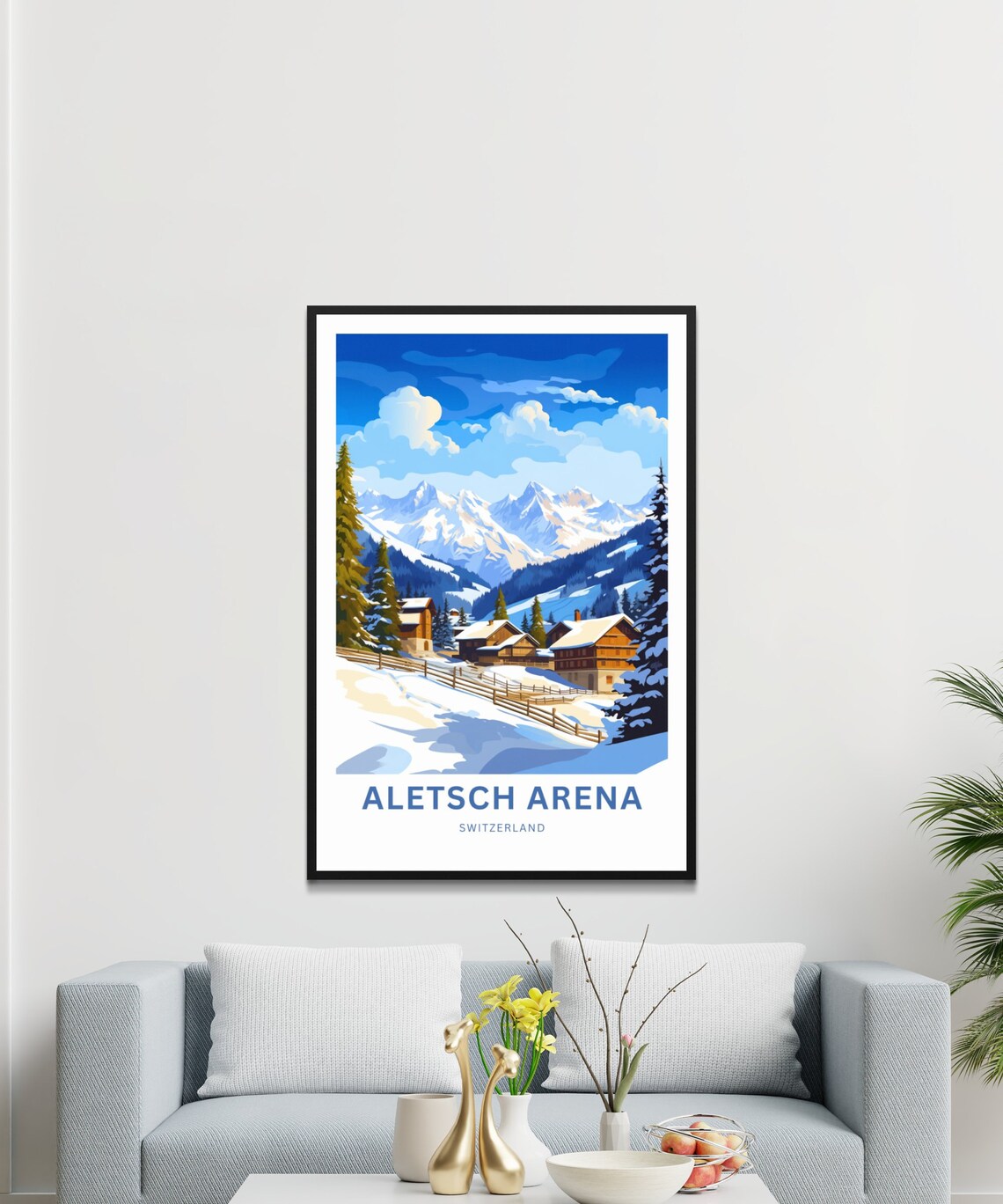Aletsch Arena Switzerland Snowy Alpine Village Ski Art Poster - Image 3