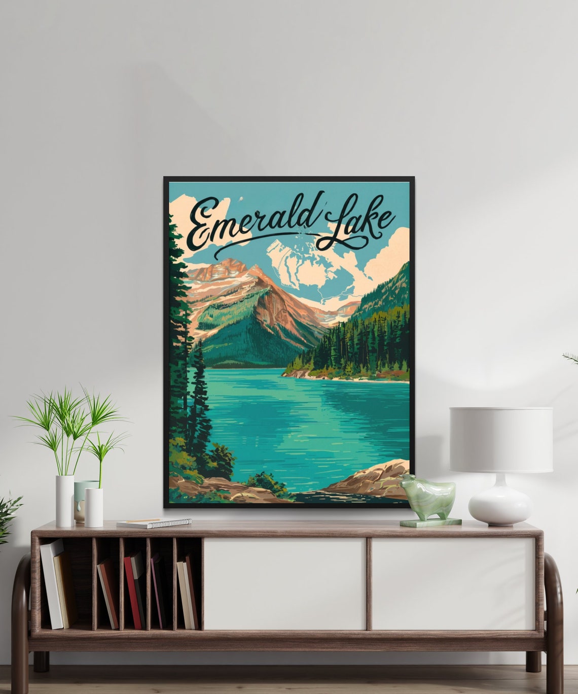Emerald Lake Canada Vintage Script Lettering Mountain Poster - Image 2