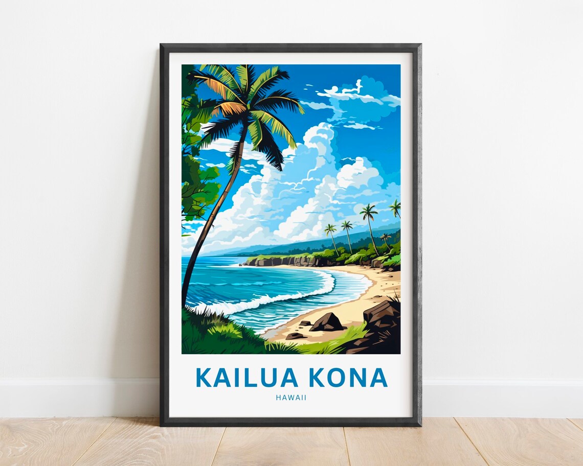 Kailua Kona Hawaii Leaning Palm and Curved Sandy Beach Poster