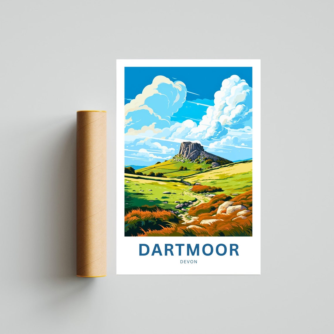 Dartmoor Devon Granite Tor and Winding Path Through Open Moor Poster - Image 4