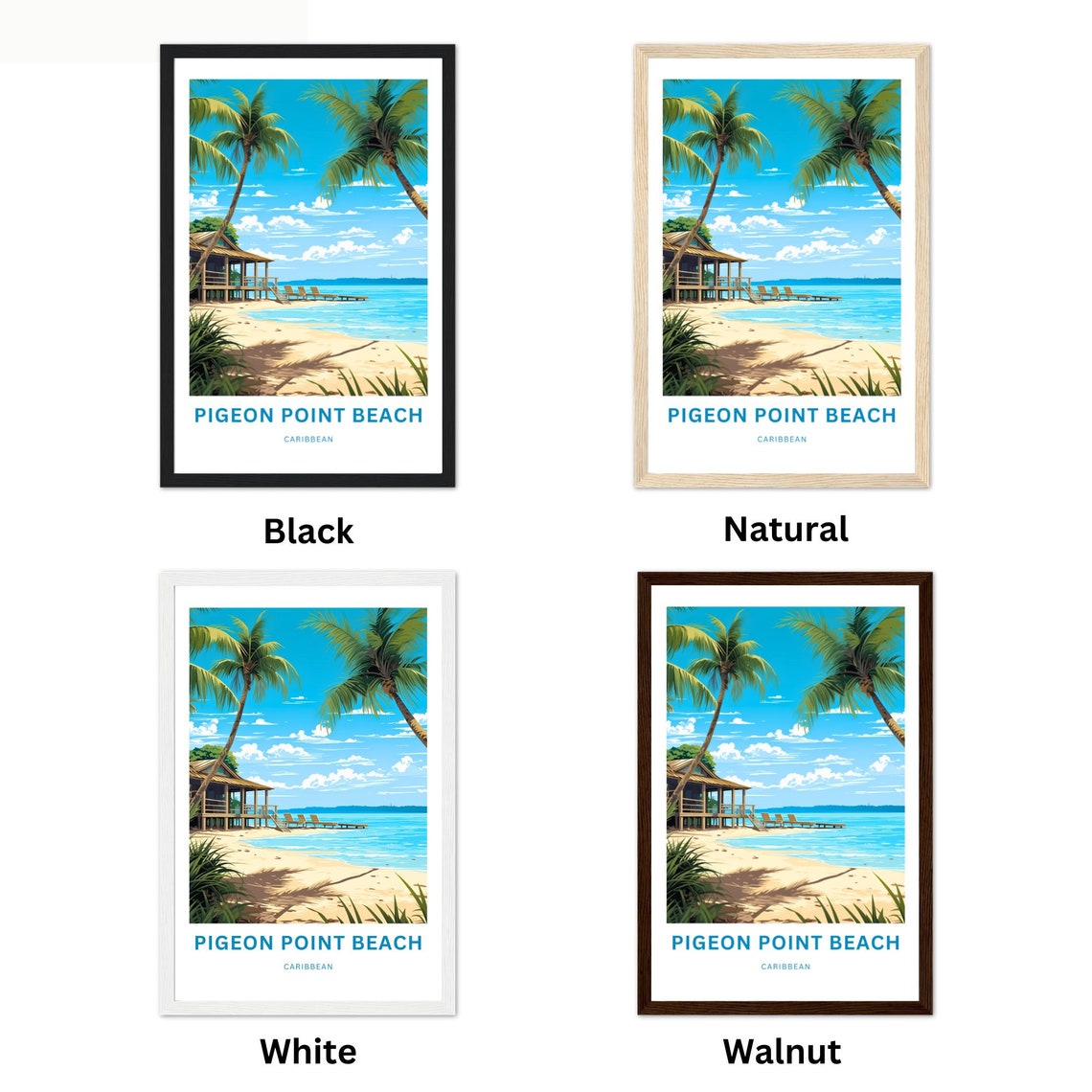 Pigeon Point Beach Caribbean Beach Hut Pier Palm Trees Poster - Image 2