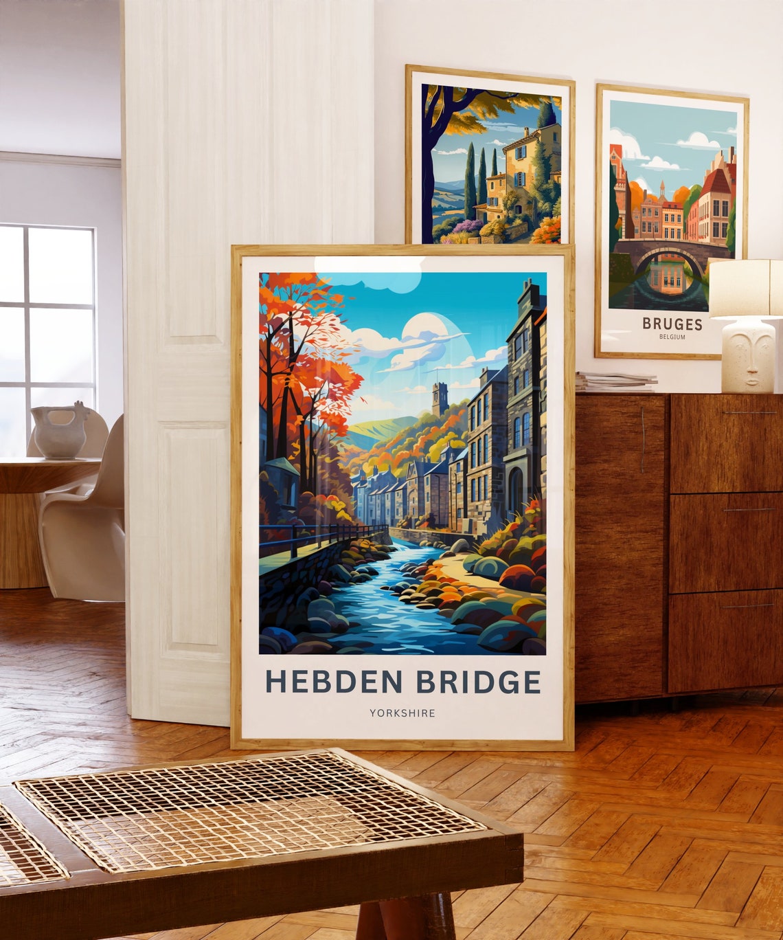 Personalized Hebden Bridge Yorkshire Autumn River View Travel Poster - Image 5
