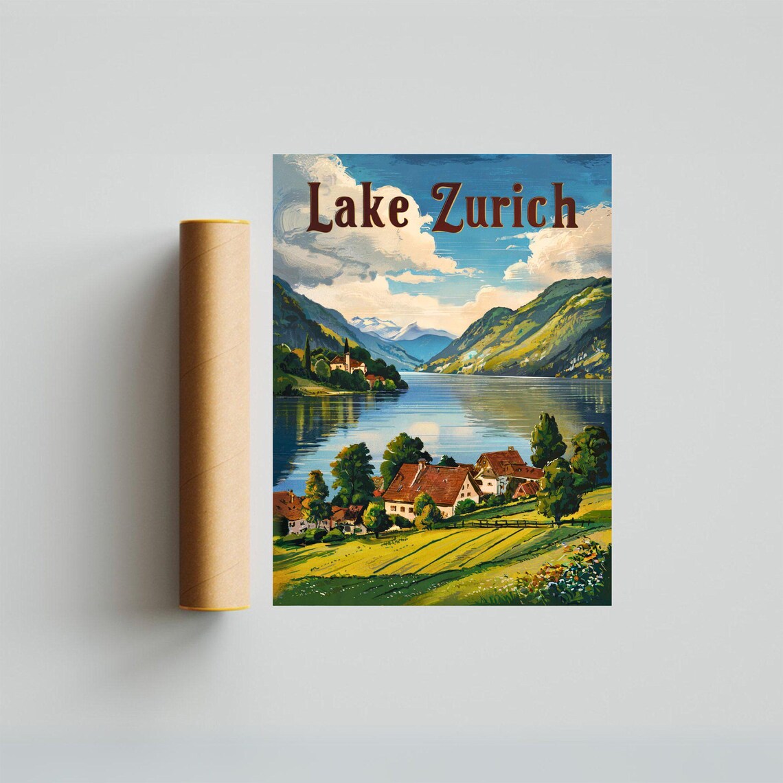 Lake Zurich Switzerland Village Alpine Lake View Vintage Poster - Image 3
