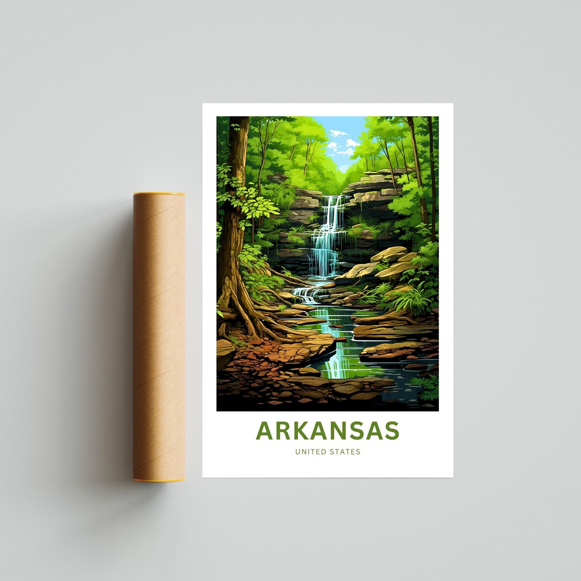Arkansas Custom Forest Waterfall Stream Green Nature Travel Poster - Image 4
