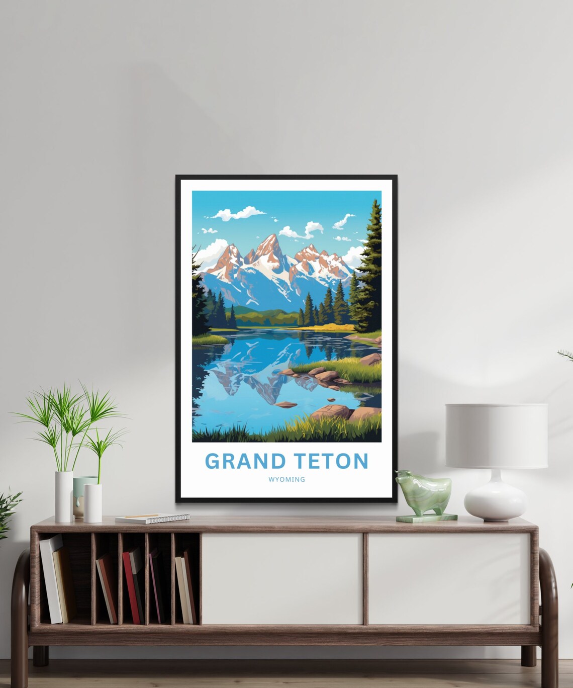 Grand Teton Wyoming Mountain Lake Reflection Scenic Travel Poster - Image 2