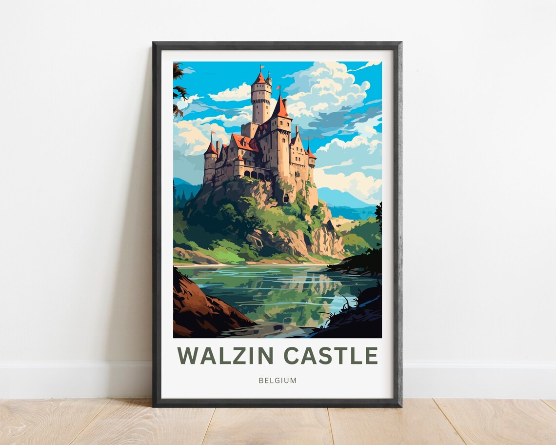 Walzin Castle Belgium Fairytale Cliff Castle River View Travel Poster