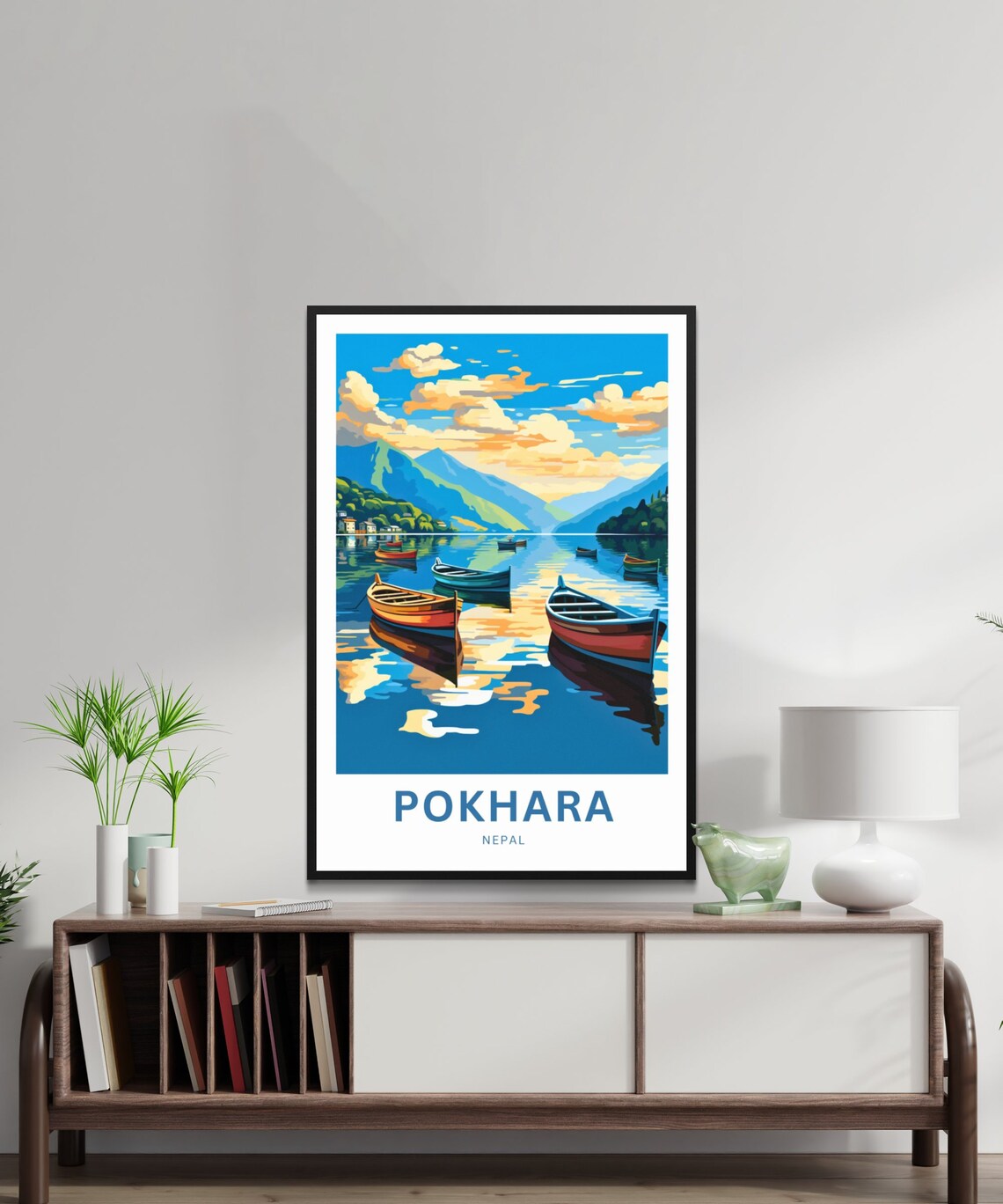 Pokhara Nepal Lake Boats Mountains Personalized Travel Poster - Image 2