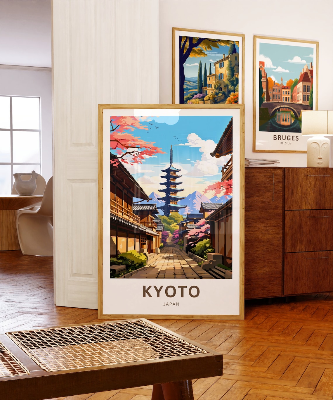 Kyoto Japan Travel Poster Pagoda Temple Street Cherry Blossom - Image 5