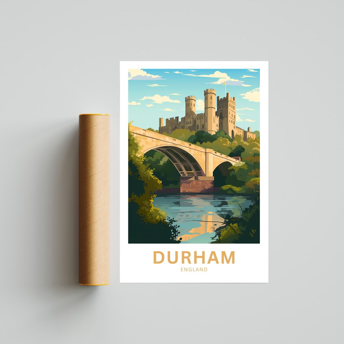 Durham England Historic Castle Bridge Riverside View Travel Poster - Image 4