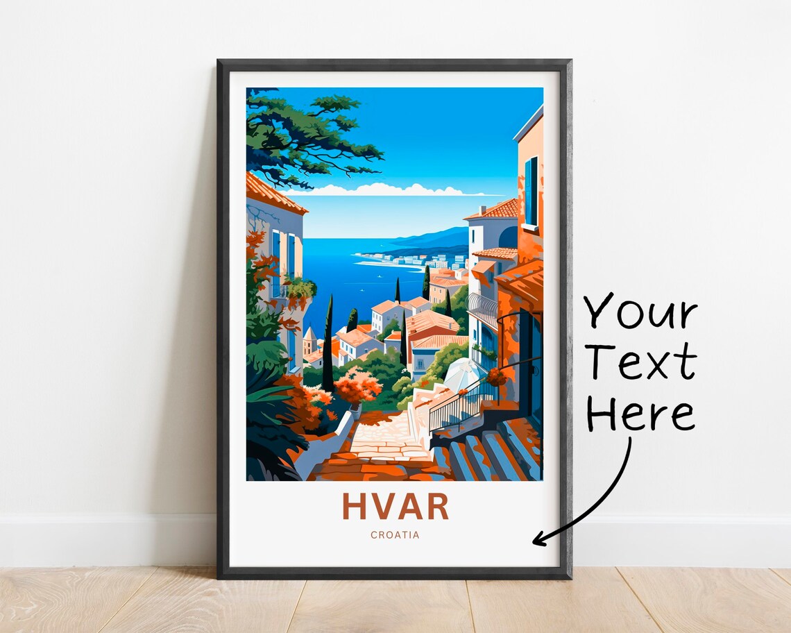 Hvar Croatia Old Town Staircase Customizable Text Travel Poster
