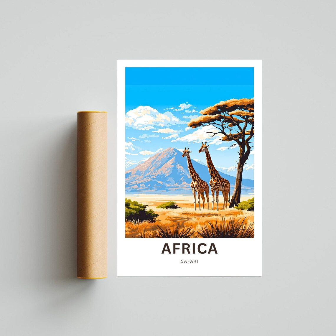 Africa Safari Giraffe Acacia Savanna Custom Text Vintage Poster - Image 4