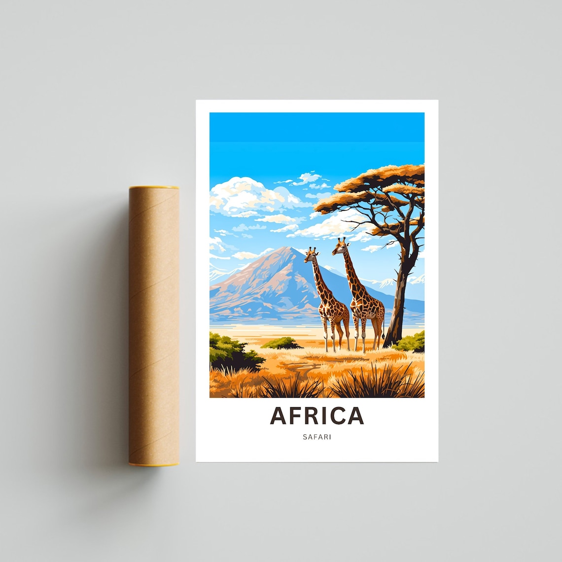 Africa Safari Giraffe Pair Acacia Mountain View Travel Poster - Image 4