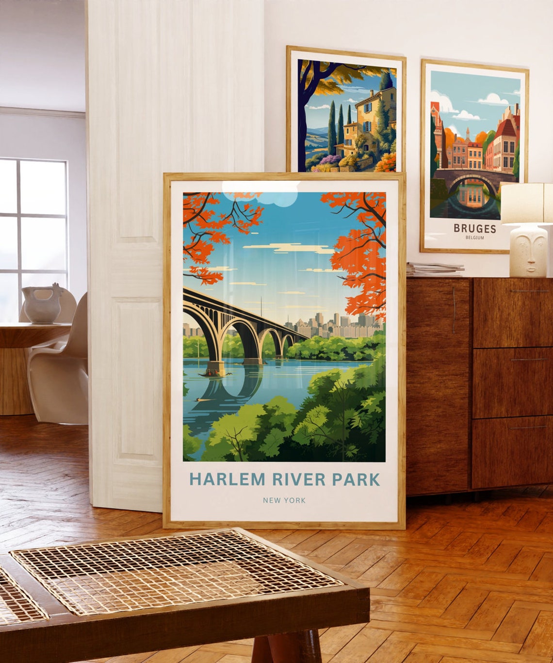 Harlem River Park New York Autumn Skyline Retro Travel Poster - Image 5