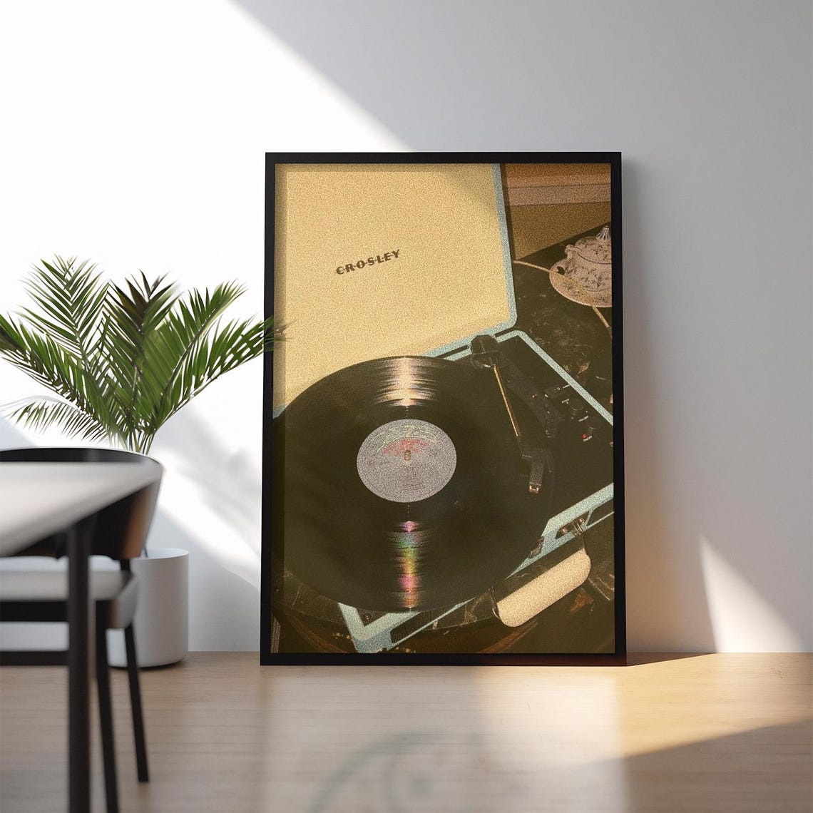 Crosley Record Player with Spinning Vinyl Retro Music Poster