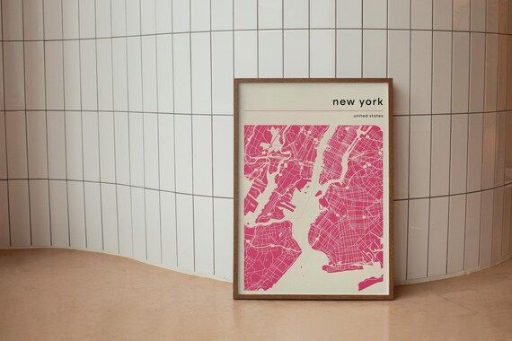Pink New York City Street Map Minimalist Urban Wall Decor Poster